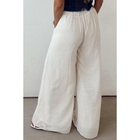 White Casual Tie Waist Pleated Wide Leg Pants - XL thumbnail