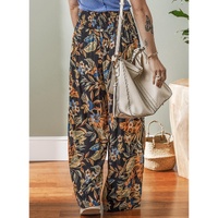Multicolour Floral Shirred High Waist Wide Leg Pants with Tie - L thumbnail