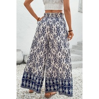 Blue Boho Pattern Print High Waist Wide Leg Loose Pants - XL thumbnail