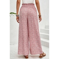 Pink Bohemian Print Slit Wide Leg Smocked High Waist Pants - L thumbnail