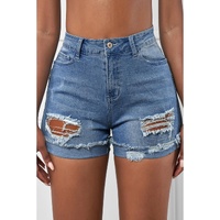Azura Exchange Distressed Ripped Rolled Hem Sky Blue Denim Shorts - M thumbnail
