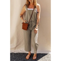Sage Green Drawstring Buttoned Straps Cropped Overall - L thumbnail
