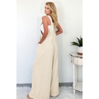 Beige Checkered Pocketed High Waist Wide Leg Overall - L thumbnail