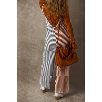 Yellow Stripe Two Tone Contrast Spaghetti Strap Backless Overall - S thumbnail