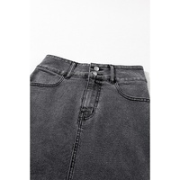 Black Raw Edge Side Slits Buttoned Midi Denim Skirt - L thumbnail