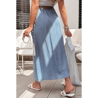 Beau Blue Buttoned Front High Waist Side Pockets Denim Maxi Skirt - L thumbnail