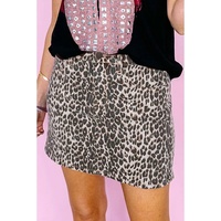 Khaki Leopard Denim Mini Skirt - 10 US thumbnail