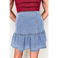 Beau Blue Asymmetric Ruffle Overlay Denim Mini Skirt - L thumbnail