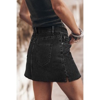 Carbon Grey Mineral Wash Ripped Raw Hem Denim Mini Skirt - 10 US thumbnail