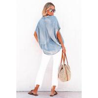 Azura Exchange V Neck Oversized Denim Blouse - L thumbnail