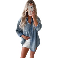 Sky Blue Vintage Washed Chest Pocket Denim Shirt - M thumbnail