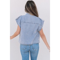 Dusk Blue Denim Pinup Folded Cap Sleeve Shirt - L thumbnail