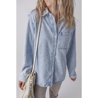 Beau Blue Long Sleeve Buttoned Chest Pocket Denim Shacket - L thumbnail