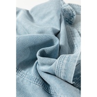 Beau Blue Light Wash Exposed Stitching Raw Hem V Neck Denim Top - L thumbnail