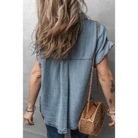 Dusk Blue Folded Short Sleeve Patched Pocket Denim Shirt - L thumbnail