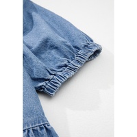 Dusk Blue Tied Front Bubble Sleeve Peplum Denim Shirt - L thumbnail