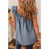Ashleigh Blue Ruffled Shirred Neckline Sleeveless Denim Tank Top - S thumbnail