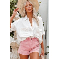 Dusty Pink Vintage Washed Frilled High Waist Denim Shorts - 10 US thumbnail