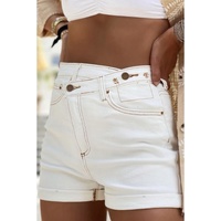 White Asymmetric Waist Design Stylish Denim Shorts - 16 US thumbnail