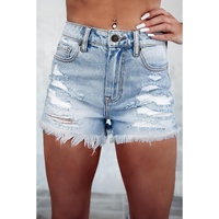 Light Blue Distressed Ripped Raw Hem High Waist Denim Shorts - 6 US thumbnail