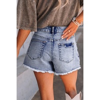 Beau Blue Pearl Studded Pockets Raw Hem Denim Shorts - 6 US thumbnail
