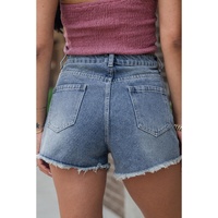 Dusk Blue Pearl Beaded Raw Hem Medium Wash Denim Shorts - 8 US thumbnail