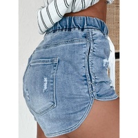 Myosotis Drawstring High Waist Distressed Denim Shorts - 10 US thumbnail