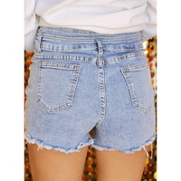 Beau Blue Rhinestone Light Wash Raw Hem High Waist Denim Shorts - 10 US thumbnail