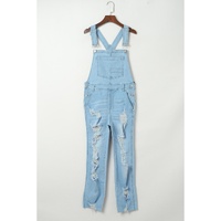 Sky Blue Constructed Bib Pocket Distressed Denim Overalls - M thumbnail