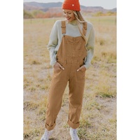 Khaki Vintage Multi Pockets Buckle Strap Cargo Denim Overalls - L thumbnail
