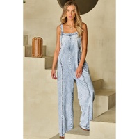 Beau Blue Light Wash Frayed Exposed Seam Wide Leg Denim Overall - XL thumbnail