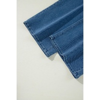 Dusk Blue Adjustable Tie Straps Cropped Wide Leg Denim Overalls - L thumbnail