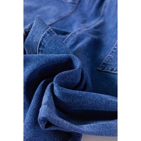 Prussian Blue Mineral Wash Knotted Strap Patched Pocket Wide Leg Denim Overalls - L thumbnail