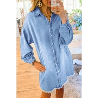 Beau Blue Risen Medium Washed Denim Shirt Dress - L thumbnail