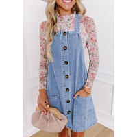 Beau Blue Wide Strap Button Front Pocketed Denim Mini Dress - XL thumbnail