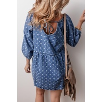 Ashleigh Blue Textured Open Back Loose Fit Denim Dress - L thumbnail