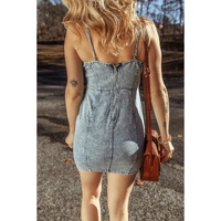 Beau Blue Sleeveless V Neck Back Zipped Denim Dress - L thumbnail