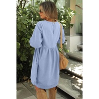 Beau Blue Denim Button Detail Babydoll Square Neck Mini Dress - L thumbnail