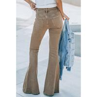Azura Exchange Khaki High Waist Flare Jeans - 8 US thumbnail