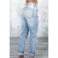 Azura Exchange Frayed Sky Blue Slim Fit High Waist Jeans - 14 US thumbnail