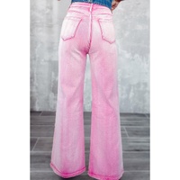 Pink High Waist Rhinestone Cutout Wide Leg Jeans - 14 US thumbnail