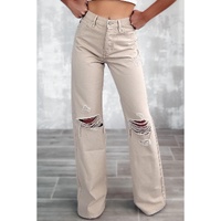 Khaki High Waist Ripped Wide-Leg Jeans - 12 US thumbnail