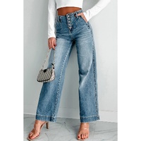 Dusk Blue Multi Buttons Medium Wash Straight Loose Leg Jeans - 8 US thumbnail