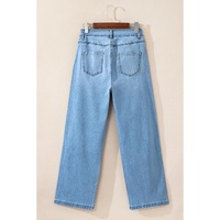 Light Blue Floral Rhinestone Decor High Rise Wide Leg Jeans - 8 US thumbnail