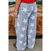 Light Blue Star Print Light Wash Drawstring High Waist Wide Leg Jeans - 6 US thumbnail