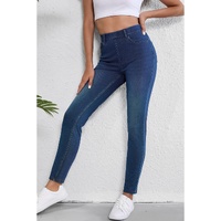 Ashleigh Blue Multiple Pockets Straight Leg Washed Stretchy Knit Casual Jeans - XL thumbnail