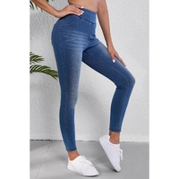 Navy Blue Skinny Elastic Waist Ankle Length Mid Waist Jeggings with Pockets - M thumbnail