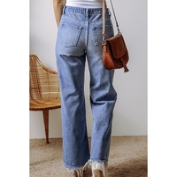 Ashleigh Blue Distressed Raw Hem Straight Leg High Waist Jeans - 10 US thumbnail