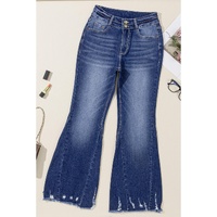 Sail Blue High Rise Dual Button Distressed Raw Hem Flared Jeans - 10 US thumbnail