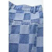 Dusk Blue Checkered Denim Wide Leg Jeans - 6 US thumbnail